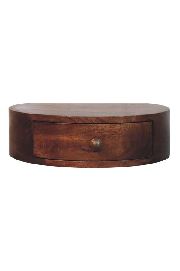 Expo Bazaar Solid Wood Wall-Mounted Rounded Bedside Table - Honey Caramel