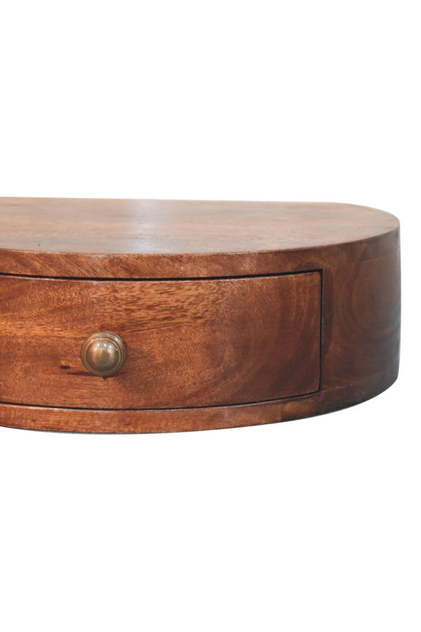 Expo Bazaar Solid Wood Wall-Mounted Rounded Bedside Table - Honey Caramel