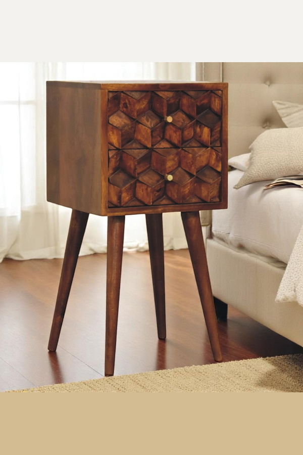 Expo Bazaar Solid Wood Mini Cube Nightstand - Chestnut