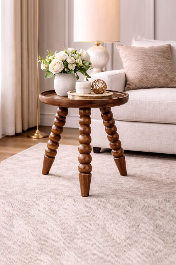 Expo Bazaar Solid Wood Spindle Tray Side Table - Brown