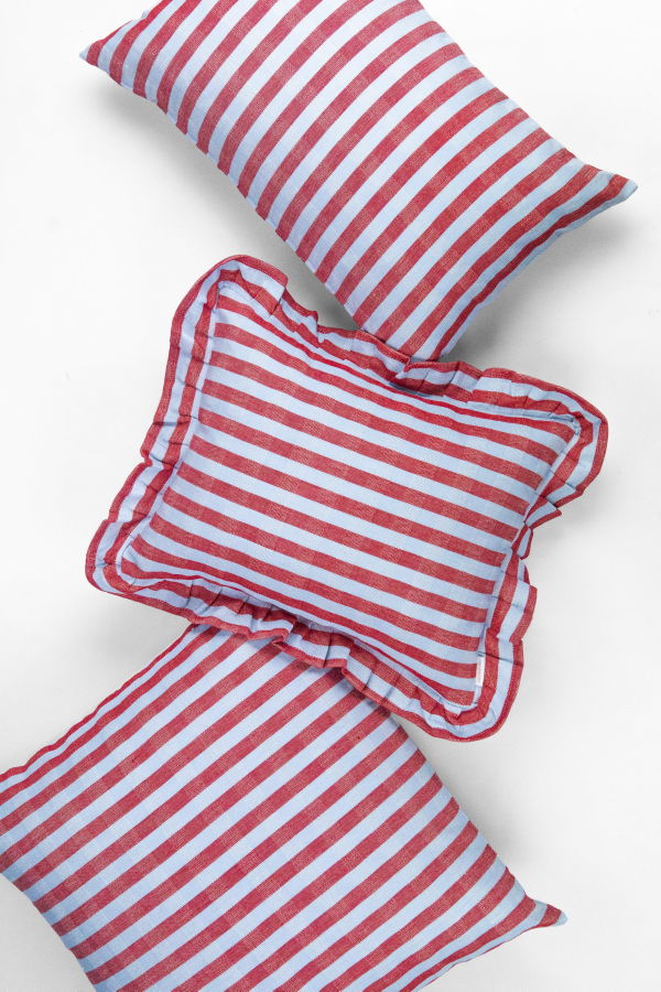 Archive New York Flora Blue and Red Stripe Pillow