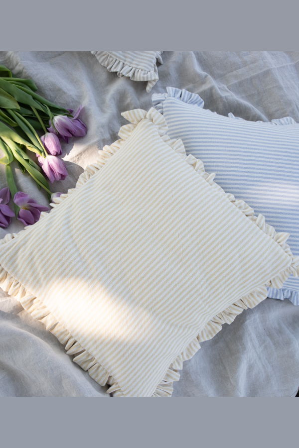 Eve Gravel HOME Le Coussin Frill Organic Stripes Cushion Cover