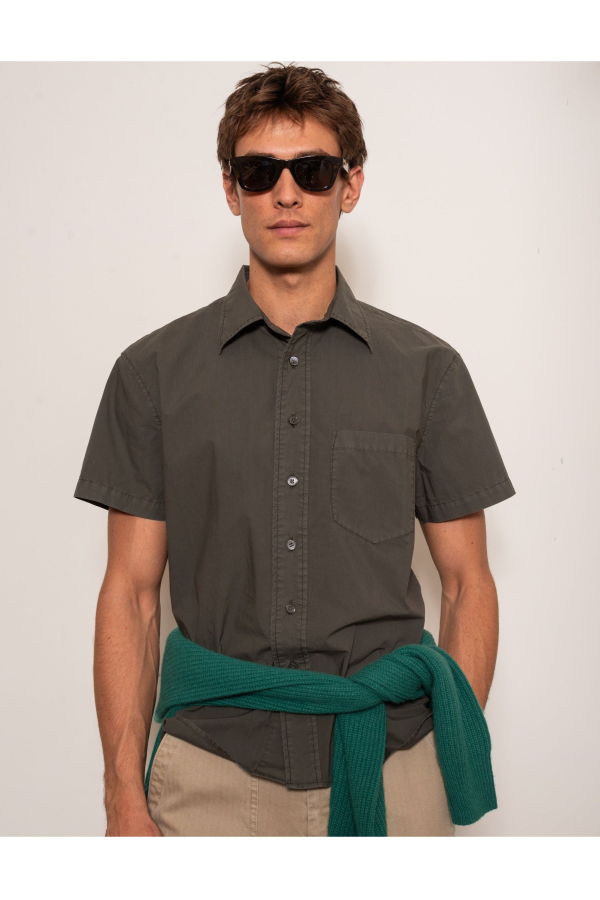 Alex Mill Alex Paper Poplin SS Shirt - Flight Green