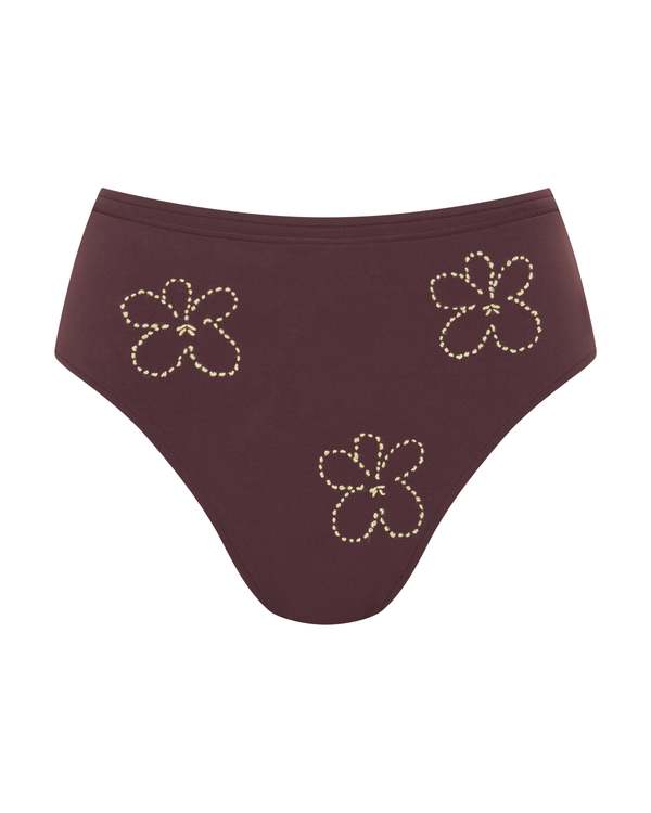 St. MACI Mira High Waist Bikini Bottoms With Floral Detail - Chocolate Stitch