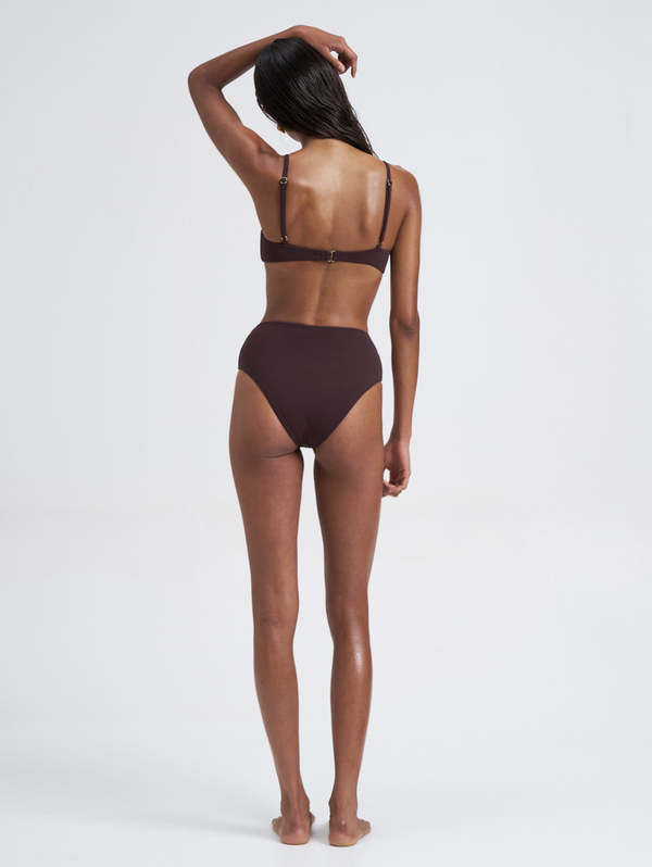 St. MACI Mira High Waist Bikini Bottoms With Floral Detail - Chocolate Stitch