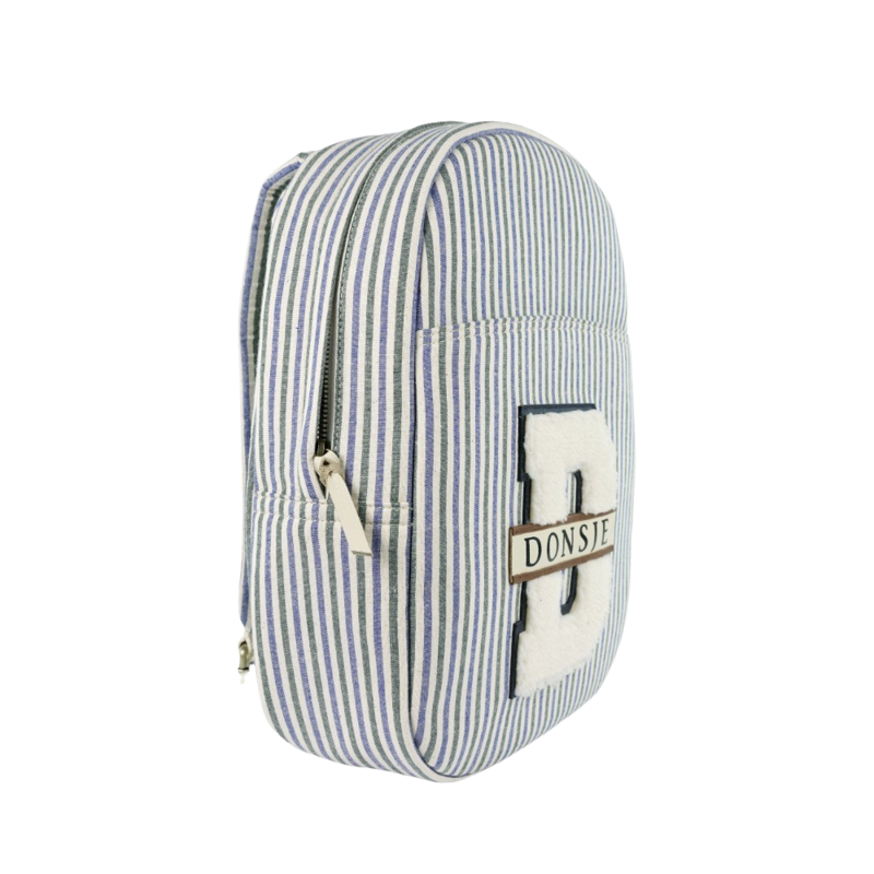 Donsje Raffie Schoolbag Backpack - Blue - Moss Green Striped