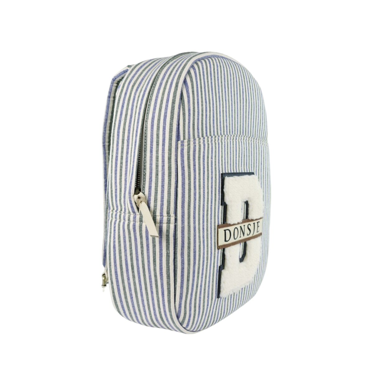 Donsje Raffie Schoolbag Backpack - Blue - Moss Green Striped - Image 5 of 6
