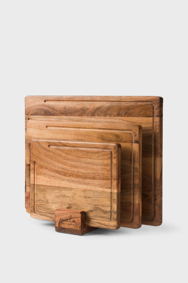 Mela Artisans Acacia Wood Cutting Board Set With Stand 3 Piece