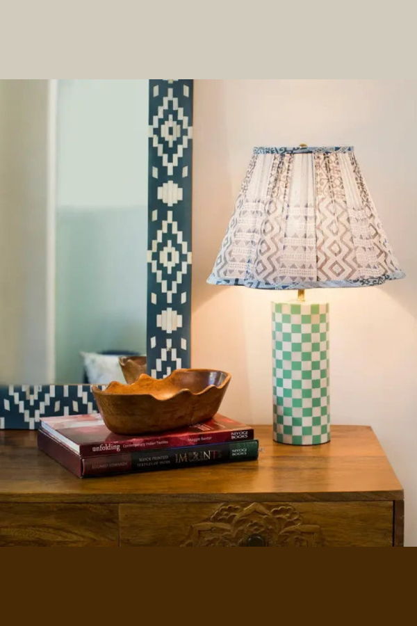 Mela Artisans Checkered Bone Inlay Table Lamp Base