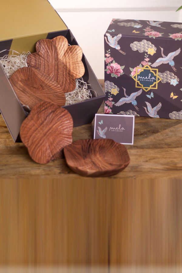 Mela Artisans Handcarved Wooden Trinket Trays Gift Set