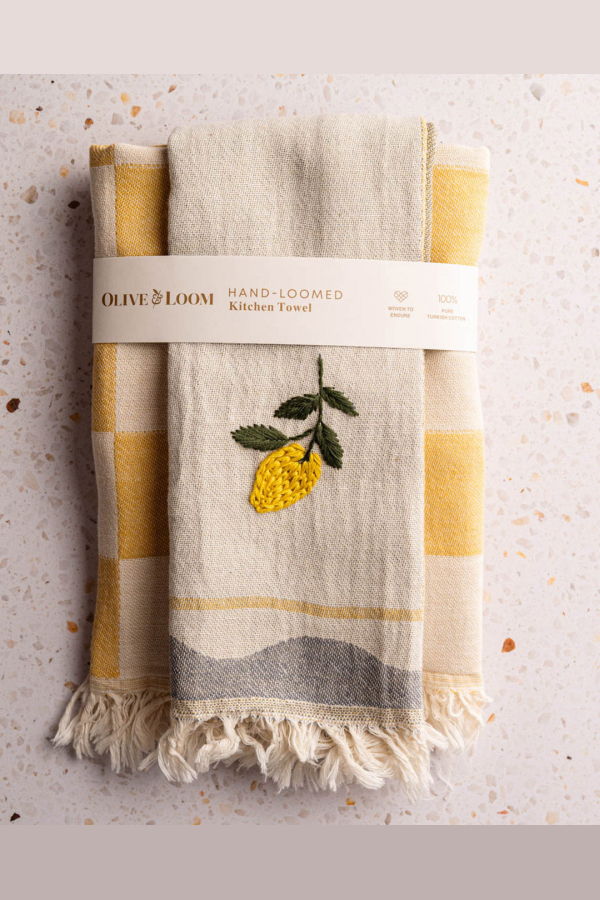 Olive and Loom Lemon Hand-Stitched Towel Set