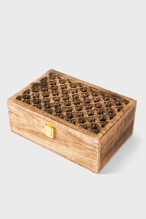 Mela Artisans Mango Wood Trellis Keepsake Box With Compartments, Medium