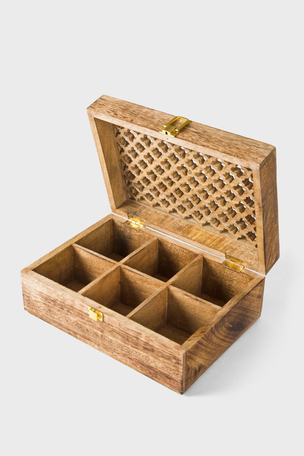 Mela Artisans Mango Wood Trellis Keepsake Box With Compartments, Medium