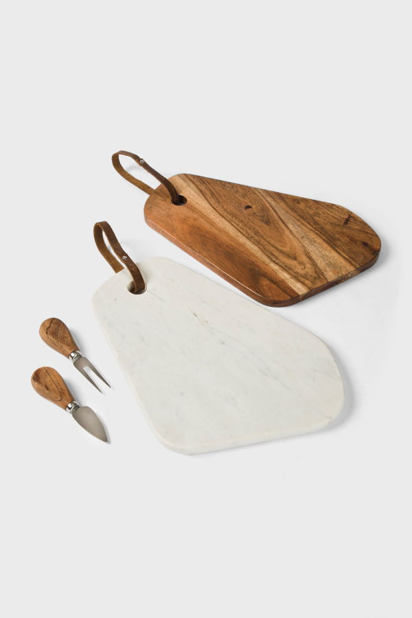Mela Artisans Marble and Acacia Wood Cutting Board, Set of 2