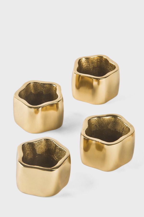 Mela Artisans Set of 4 Gold Sculpted Handcrafted Napkin Ring Gift Box Set