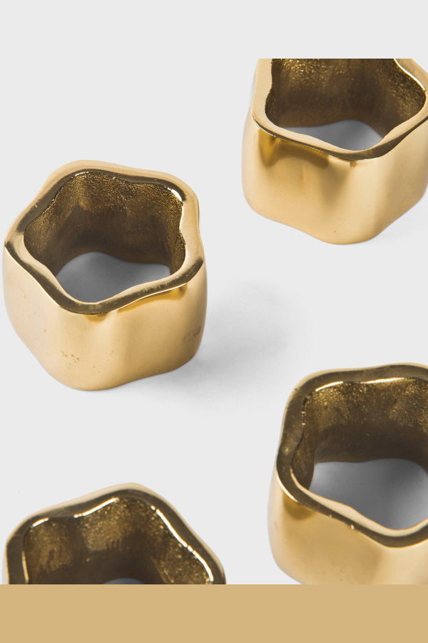 Mela Artisans Set of 4 Gold Sculpted Handcrafted Napkin Ring Gift Box Set