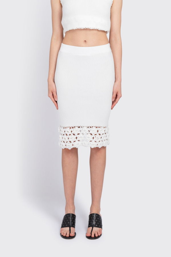 Ganni Fine Cotton Rib Crochet Skirt - Egret