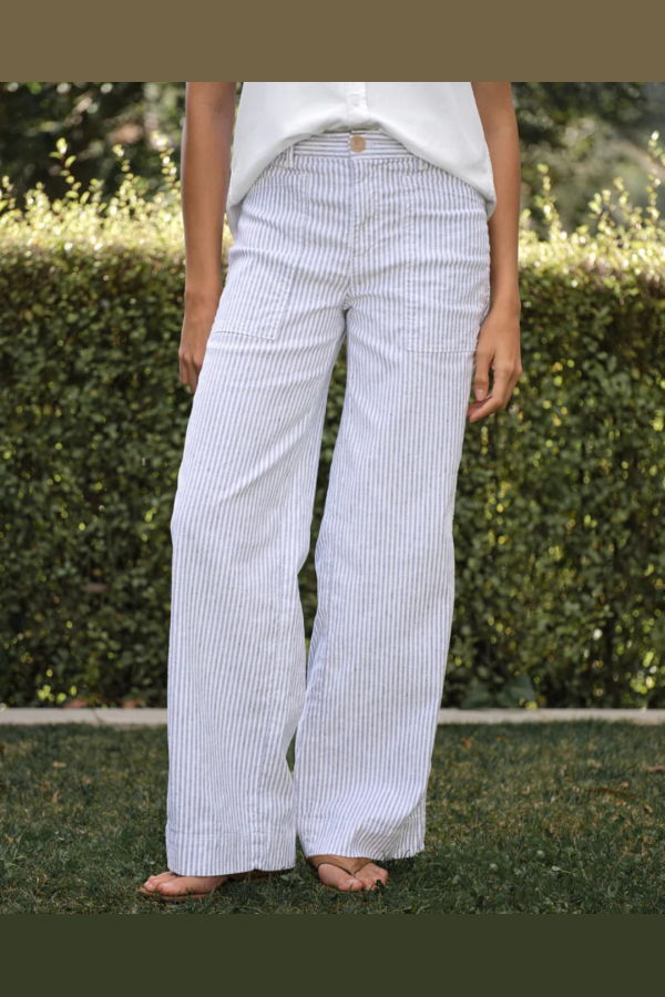 Frank & Eileen Limerick Wide Leg Carpenter Pant - Navy/White Stripe