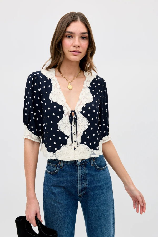 RIXO LONDON Ursula Top - Navy