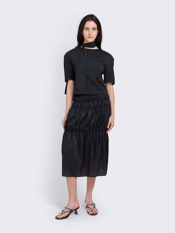 AMOMENTO Nylon Shirring Skirt - Charcoal | Garmentory