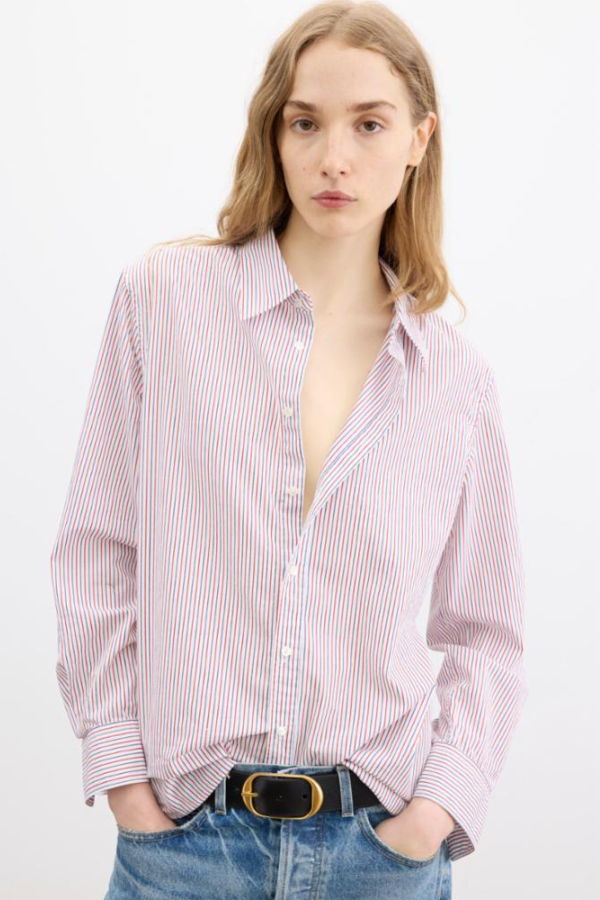Nili Lotan Raphael Classic Shirt - Red/Blue Stripe