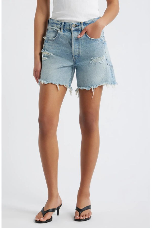 MOUSSY McKendree High Waist Ripped & Repaired Denim Cutoff Shorts