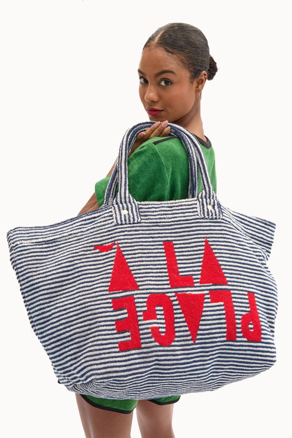 Clare V. La Plage Tote - Deep Dive/Cream Stripe w/ Maraschino À la Plage