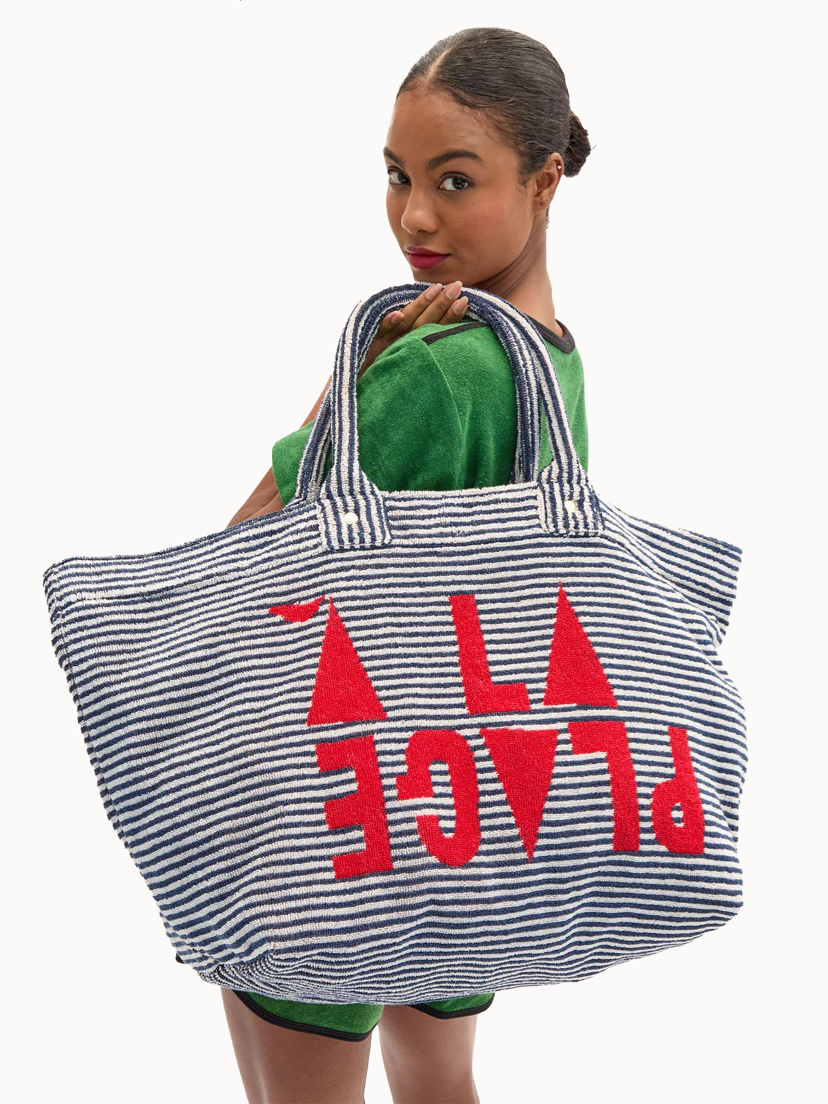 Clare V. La Plage Tote - Deep Dive/Cream Stripe w/ Maraschino À la Plage - Image 2 of 4