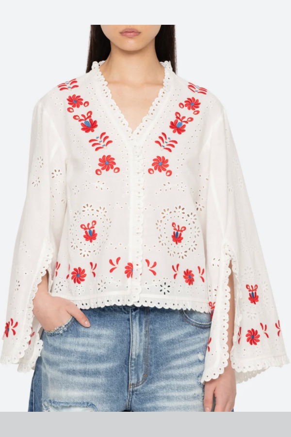 Sea NY Catharina Embroidered Long Sleeve Top