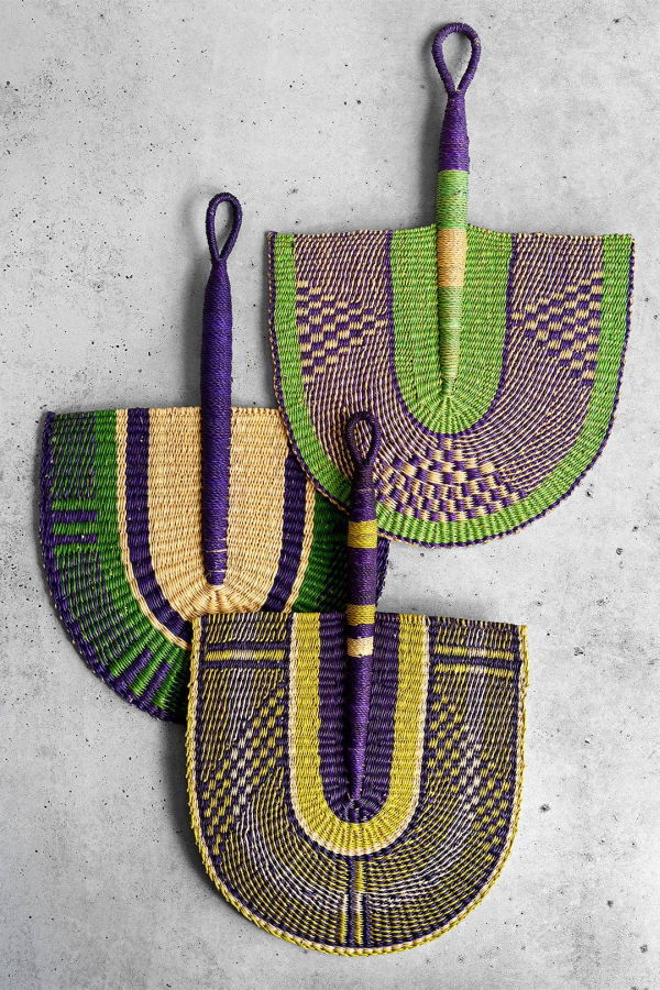 African Modern African Violet Veta Vera Hand Fan Woven Wall Art