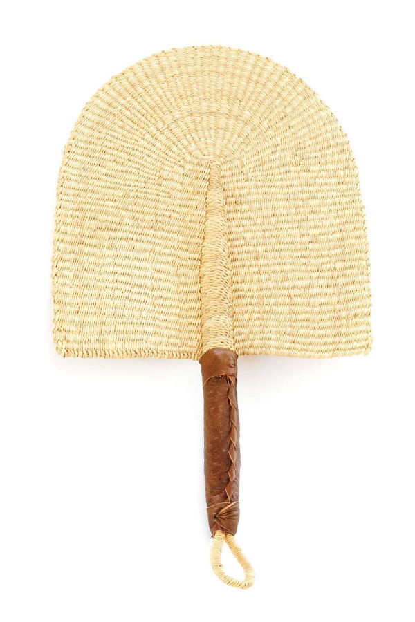 African Modern All Natural Veta Vera African Hand Fan with Leather Handle
