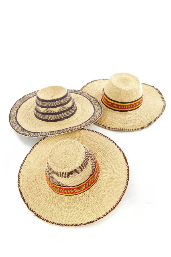 African Modern Ghanaian Straw Sun Hat Assorted Designs No Strap