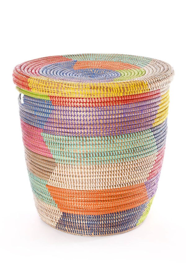 African Modern Rainbow Herringbone Lidded Storage Basket