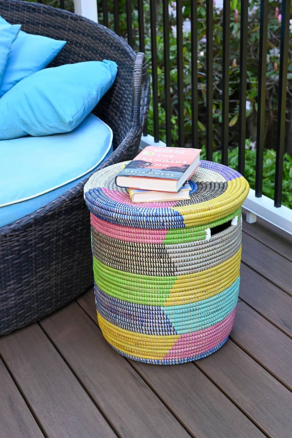 African Modern Rainbow Herringbone Lidded Storage Basket
