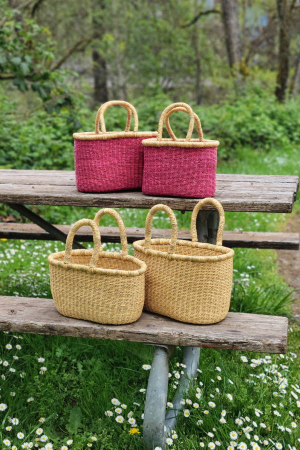 African Modern Set of Two Nesting Tote Baskets