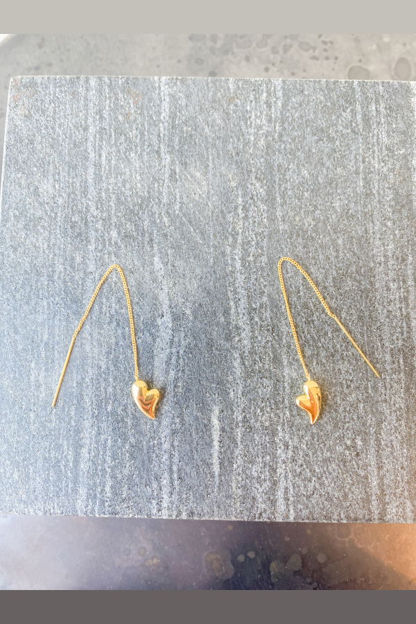 Jenny Bird Puffy Heart Threaders Earrings - Gold