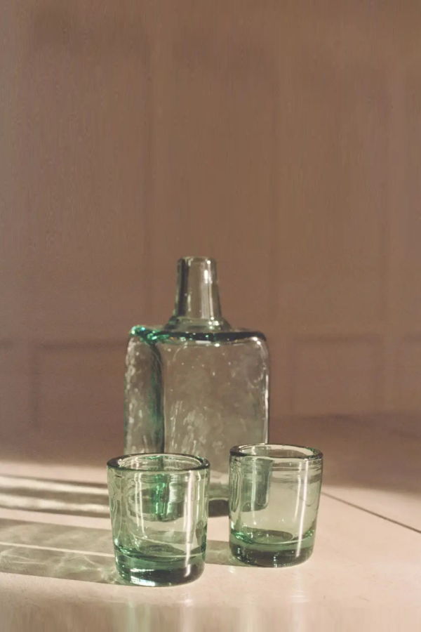 Magda Made Bedside Recycled Glass Carafe and Glass Set - Seaglass