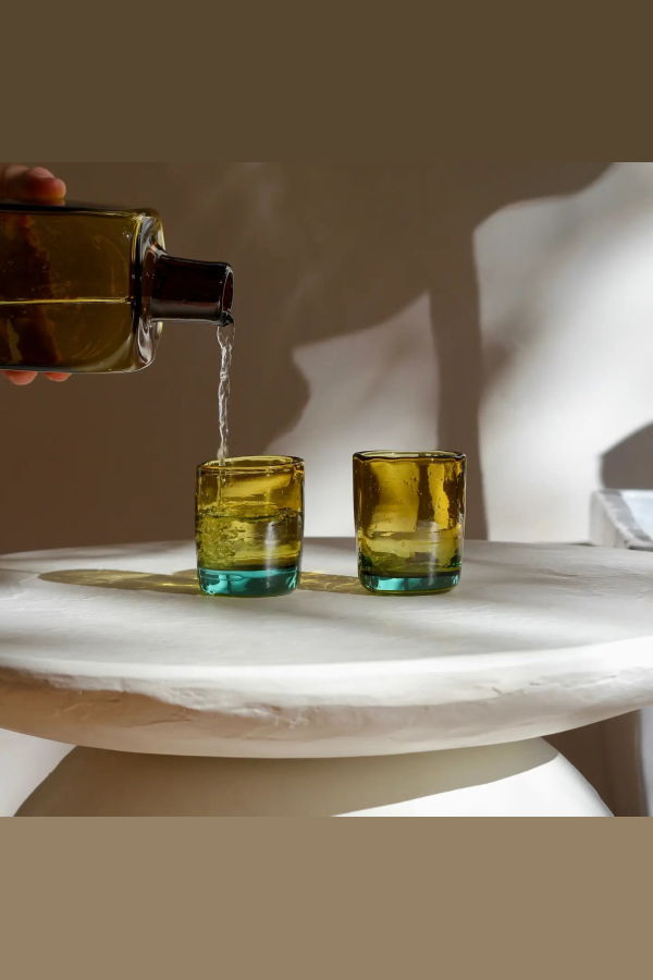 Magda Made Bedside Recycled Glass Carafe and Glass Set - Amber