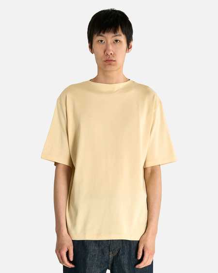 Auralee Cotton/Silk Border Boat Neck LS Tee - Beige | Garmentory
