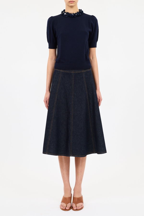 Ulla Johnson Jude Short Sleeve Embellished Knit Sweater - Midnight