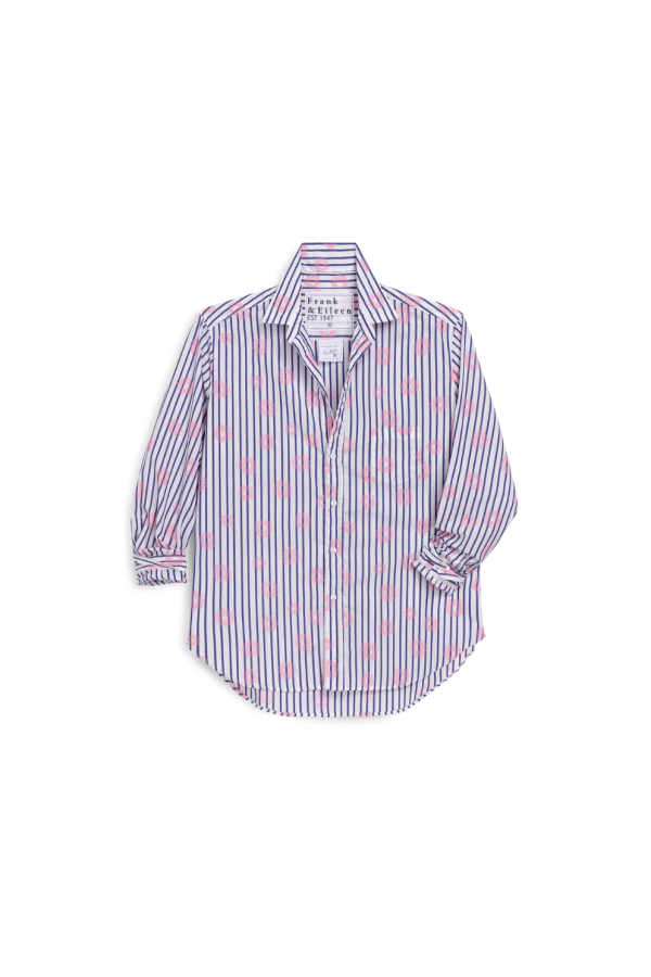 Frank & Eileen Eileen Relaxed Button-Up Shirt - Pink Flowers/ Blue Stripe