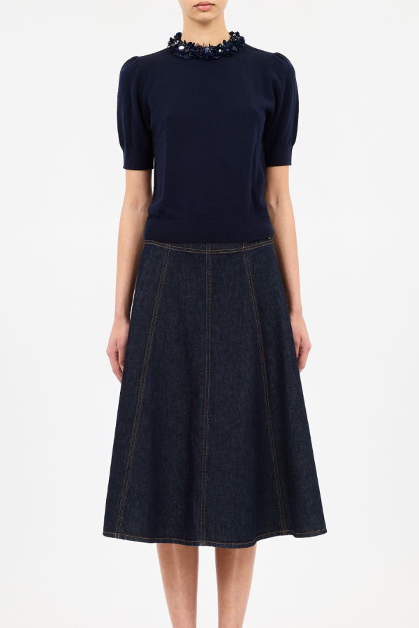 Ulla Johnson Jude Short Sleeve Embellished Top - Midnight
