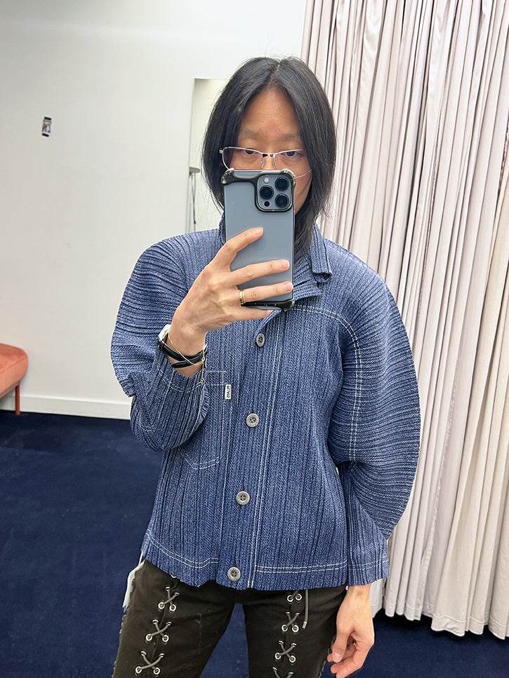 ジャケット・アウター ISSEY MIYAKE denim coat Blue cotton XL Issey Miyake Cotton Denim Jacket - Navy | Garmentory