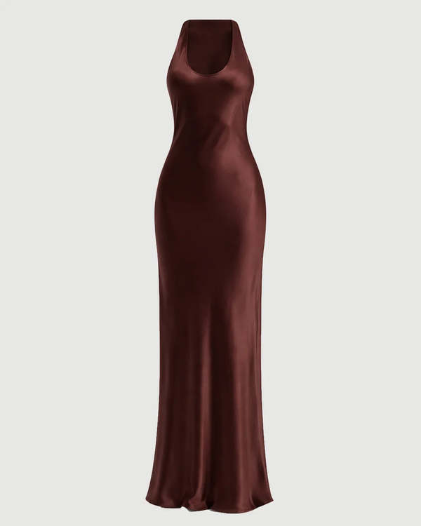 brown draped dress Draped Dress in Silk Charmeuse | Women's Dresses