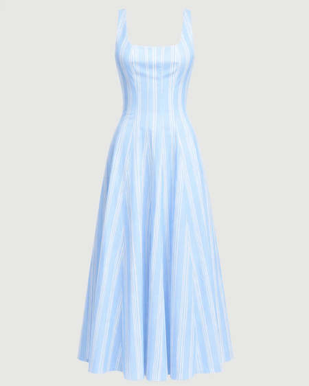 staud lorenza midi dress Staud Midi Lorenza Dress - Ivory Micro Stripe
