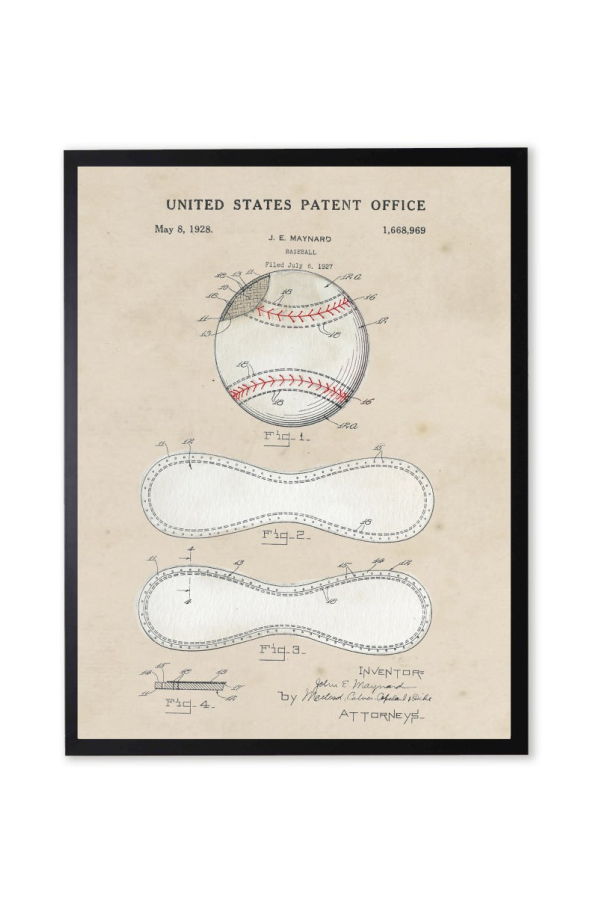 Antique Curiosities Baseball Patent in Black Frame Print