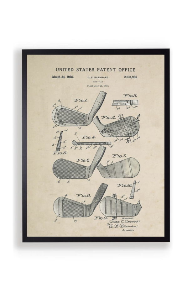 Antique Curiosities Golf Clubs Patent Framed Print