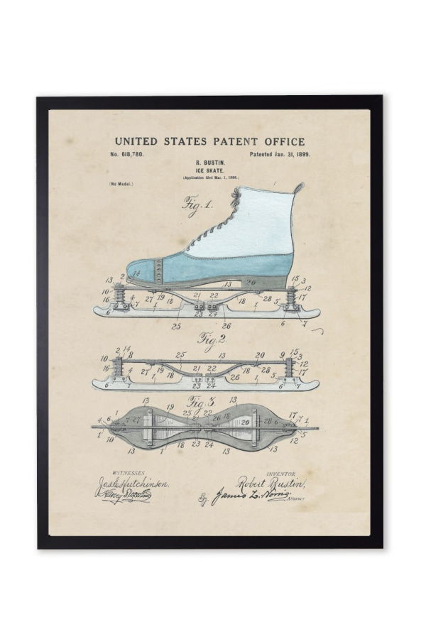 Antique Curiosities Ice Skate Patent Framed Print