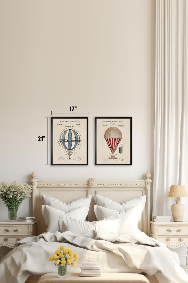 Antique Curiosities Red Hot Air Balloon Patent in Black Frame Wall Art