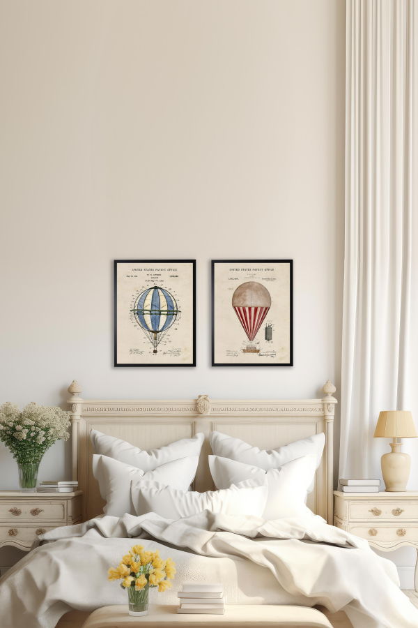 Antique Curiosities Red Hot Air Balloon Patent in Black Frame Wall Art